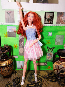 Barbie Red Head in Blue and Pink Spring Dress
