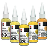 Marabu Yellow Alcohol Ink Set - 5 Colors Set, Sunshine Yellow, Metallic Yellow, Sahara, Lemon, Neon Yellow - Alcohol Ink for Epoxy Resin, Tumblers, Alcohol Ink Paper - Large 0.68 Ounce Inks