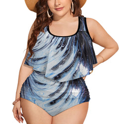 Metalic Blue Wave Large Size Bikini Swimsuit