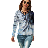Metalic Blue Wave Women's V-Neck Long Sleeve T-Shirt