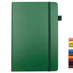 Deziliao Lined Journal Notebooks with Pen Loop, Hardcover Notebook Journal for Work, 100Gsm Premium Thick Paper with Inner Pocket, Medium 5.7"x8.4", （Dark-Green, Ruled）