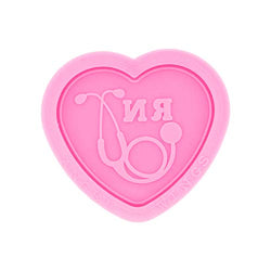 Shiny Glossy Doctor Stethoscope Style Heart Shape Mould Silicone Epoxy Resin Mold Badge Reel Mold DIY Jewelry Making Craft