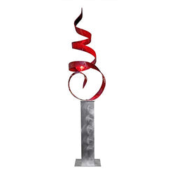 Statements2000 60-inch Large Abstract Metal Sculpture by Jon Allen, Metal Yard Statue - Red Sea Breeze 24 with Silver Base