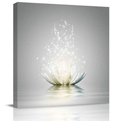 Abstract Wall Art on Canvas for Bedroom Living Room Bathrooms Kitchen,Art Lotus Flower Pattern White Artworks Office Home Decor,Stretched by Wooden Frame,Ready to Hang,20x20in