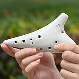 Ocarina Instrument 12 Holes Alto C Key Ice Crackle Ceramic Piccolo Ocarinas Gift for kids Adults (White)