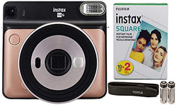 Fujifilm Instax Square SQ6 + Fujifilm Instax Square Instant Film (20 Sheets) Bundle with Sturdy Tiger Stickers + Deals Number One Cleaning Cloth (Blush Gold)