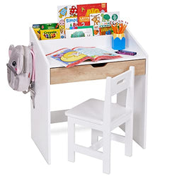 Lil' Jumbl Toddler Wooden Study Desk and Chair Set, Home School Learning Workstation with Writing Table, Storage Drawer, Tabletop Organizer & Hanging Hooks for Children Studying, Reading & Drawing