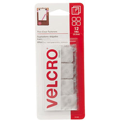 VELCRO Brand - Thin Clear Fasteners | Perfect for Home or Office | 7/8in Squares | Pack of 12