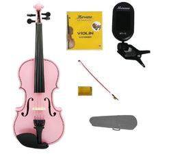 Merano 1/2 Size Pink Violin with Hard Case,Pink Stick Bow+Free Rosin+Extra Set of Strings+Merano Chrometic Clip On Tuner