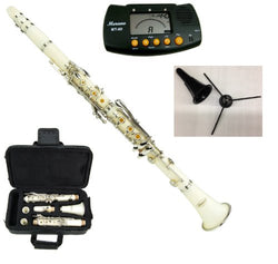 New Merano B Flat WHITE / Silver Clarinet with Case+Metro Tuner+Clarinet Stand+11 Reeds