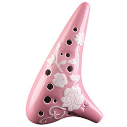 ZYCSKTL Idyllic Rose-Relief Submarine-Shaped Ocarina, Beginner's 12 Hole Alto C Flute Instrument, Artwork, Cloth Bag + Cleaning Stick + Mouthpiece Protector (Color : Pink, Size : 18105cm)