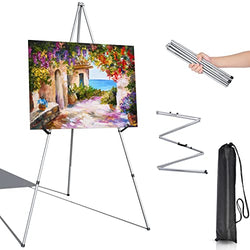 T-SIGN Instant Display Easel Stand - 63" Tripod Collapsible Portable Artist Floor Easel - Easy Folding Telescoping Adjustable Art Poster Metal Stand for Display Show