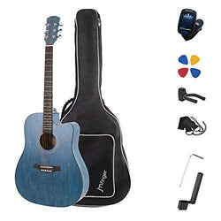 JMFinger Full Size 41 Inch Cutaway Acoustic Guitar for Beginners with Bag, Tuner, Strap, Picks, Guitar Hanger,String Winder, Blue