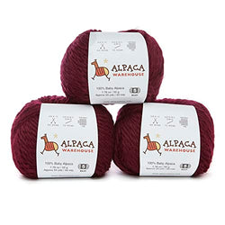 100% Baby Alpaca Yarn Wool Bulky Weight - Heavenly Soft and Perfect for Knitting and Crocheting (Burgundy, Bulky - 3 Skeins)