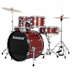 Ludwig Accent Drive Red 5-Piece Drum Set Bundle with Vic Firth American Classic 5A Drum Sticks and FastTrack Drum Method (Book 1)