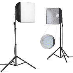 RALENO Softbox Photography Lighting LED Softbox Kit Photo Studio Light with 2 X 50W 5500K Bulbs, 2X50X50 cm Reflectors and E27 Socket for Portrait Product Fashion Photography and Video Shooting