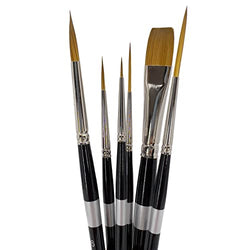 Trekell Protégé Bristle Watercolor Brush Set - Assorted Professional Paint Brushes for Oil Paint, Acrylic, and Gouache - 6" Brush Handles, 6 Piece Set