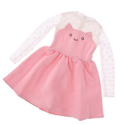 Jili Online Trendy Pink Cat Face Knitted Lace Sleeve One-piece Skirt Dress for 1/3 BJD SD AS DZ Clothing Pink