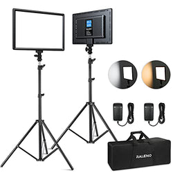 RALENO 2 Packs LED Video Light and 75inches Stand Lighting Kit Include: 3200K-5600K CRI95+ Built-in Battery with 1 Handbag 2 Light Stands for Gaming,Streaming,Youtube,Web Conference,Studio Photography