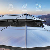 YOLENY 10'x13' Outdoor Polycarbonate Double Roof Hardtop Gazebo Canopy Curtains Aluminum Frame with Netting for Garden, Patio