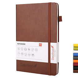Deziliao Lined Journal Notebooks with Pen Loop, Hardcover Notebook Journal for Work, 100Gsm Premium Thick Paper with Inner Pocket, Medium 5.7"x8.4", （Brown, Ruled）