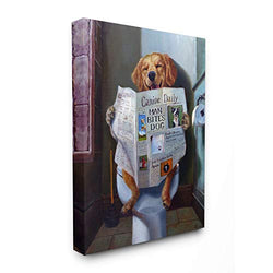 Stupell Industries The Stupell Home Décor Collection Dog Reading The Newspaper On Toilet Funny Painting, Canvas, 16 x 1.5 x 20, Made in The USA 16 x