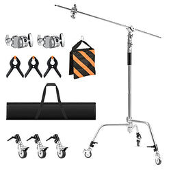 Soonpho 10.8ft/330cm Heavy Duty C Stand All-Metal Adjustable Century Stand with 4.2ft/128cm Holding Boom Arm,Wheels,for Photography Studio Video Reflector, Umbrella, Softbox and Monolight