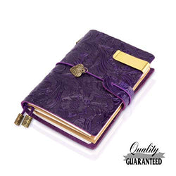 Refillable Handmade Traveler's Notebook, Leather Travel Journal Notebook for Men & Women, Perfect for Writing, Gifts, Travelers, Small Size 5.3" x 4" Inches -Purple