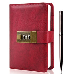 WEMATE Journal with Lock, A6 PU Leather Diary with Lock 240 Pages, Vintage Lock Journal Password Protected Notebook with Pen & Gift Box, Lock Diary Planner Organizer for Men and Women