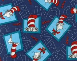 1 Yard Dr. Seuss The Cat in the Hat by Robert Kaufman 100% Cotton Quilt Fabric ADE-13981-9 Navy