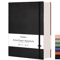 College Ruled Notebook, 320 Pages B5 Softcover Large Journal, 100gsm Thick Paper, Faux Leather Softcover, Inner Pocket, 7.6'' X 10'' - Black