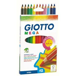 Giotto Mega 2256 00 Colouring Pencils with Thick Core in Cardboard Box 12 Assorted Colours by Lyra