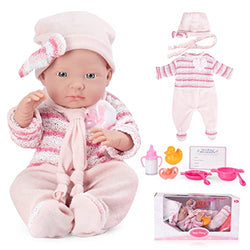 16" Washable Reborn Baby Doll - Lifelike Handmade Silicone Doll with Doll Accessories for Girls Boys Kids