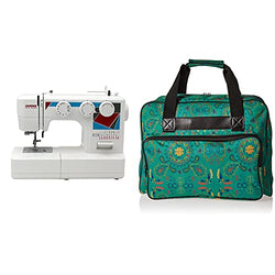 Janome MOD-19 Easy-to-Use Sewing Machine with 19 Stitches, Automatic Needle Threader and 5-Piece Feed Dogs & Paisley Universal Sewing Machine Tote Bag, Canvas