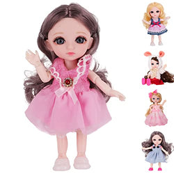 Beem Jun 6 Inch Mini Girl Bjd Dolls 16 cm Ball Joints Doll with Accessories Small Cute Pups Grey Eyes Adorable Clothing Dress Up Pink Princess Outfit Dolly Best Gift for 3 Years+(Pink)