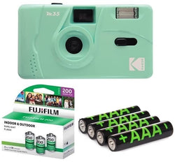 Kodak M35 35mm Film Camera, Film and Battery Bundle: Includes 3 Fujifilm 200 Color Negative Films (36 Exposures Each), 4 Pack AAA Alkaline Batteries (Mint Green)
