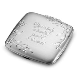 Things Remembered Personalized Silver Leaves and Vines Compact, Makeup Mirror with Engraving Included