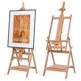 ATWORTH Deluxe Solid American Red Oak Artist Wooden Convertible Studio Floor Easel Stand, Adjustable Tilting H-Frame Painting Easel with Large Built-in Storage Tray, Hold Canvas Art up to 60”