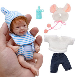 Reborn Baby Doll 6 Inch Mini Reborn Silicone Boy Doll Baby Realistic Full Silicon Body Stress Relief for Adults Rooted Hair(1 Doll+2 Sets Clothes)