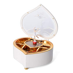 White Valentine Heart Shape Music Trinket Jewelry Organizer Box Storage with Removable Magnetic Ballerina Dancer