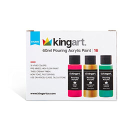 KINGART Pouring Acrylic Paint, 60ml (2oz) Bottle, Pre-Mixed Ready to Pour, Set of 16 Unique Colors
