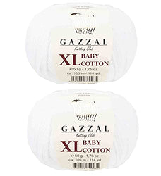Gazzal Baby Cotton XL Yarn 50% Turkish Cotton 50% Acrylic 2 Pack (Ball) Total 3.52 Oz (100g) / 228 Yrds (210m) Super Soft, DK- Worsted Baby Yarn (3432 Whie)