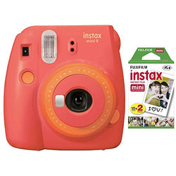 Fujifilm instax Mini Instant Camera (Coral Papaya) with Film Twin Pack Bundle (2 Items) (Fuji0513)
