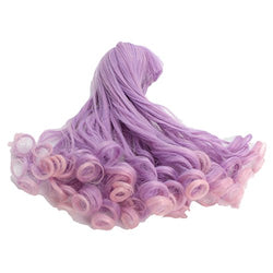 18cm Doll DIY Purple Pink Curly Wig Hair with Full Bangs for 27-30cm Doll DIY Making Accessories (T3815TT2333)