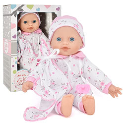 12 Inch Soft Body Baby Doll in Gift Box, Baby Doll with Pacifier, Blanket and Pink Floral Clothes