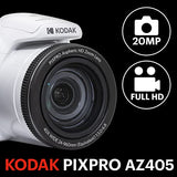 KODAK PIXPRO AZ405-WH 20MP Digital Camera 40X Optical Zoom 24mm Wide Angle Lens Optical Image Stabilization 1080P Full HD Video 3" LCD Vlogging Camera (White)