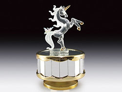 Unicorn Music Box: 6.5"H, "Impossible Dream" Tune, Hand Spun Glass, Rotating Mirrored Pedestal