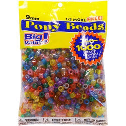 3-Pack - Darice Value Pack Pony Bead, 9mm, Transparent Multicolor, 1000 beads per Pack