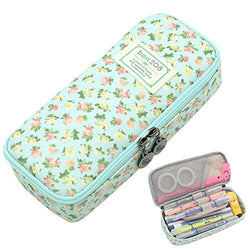 Pencil Case, Twinkle Club Cute Pen Case Zipper Bag Office Organizer Rose Floral Makeup Pouch, Blue
