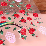 Valentine Nail Art Stickers Flower Nail Decals 5D French Red Rose Cupid Angel Wing White Embossed Nail Decoration Holographic Acrylic Nail Design Nail Supplies Manicure Decals for Women DIY 4Sheets